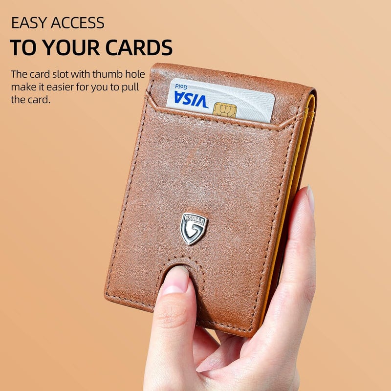 GSOIAX Slim Wallet for Men RFID Blocking Bifold Wallet Carbon Fiber Front Pocket Wallet with 11 Card Holder Minimalist Mens Wallet with Gift Box(Z-Brown and Yellow) - Image 5